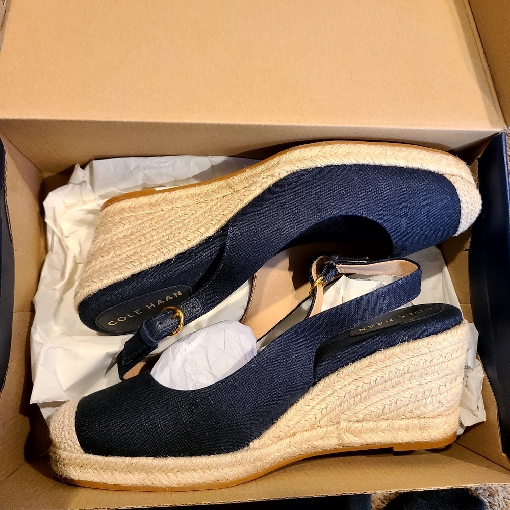 Cole Haan Women's Cloudfeel Espadrille Wedge Navy - Picture 2 of 6